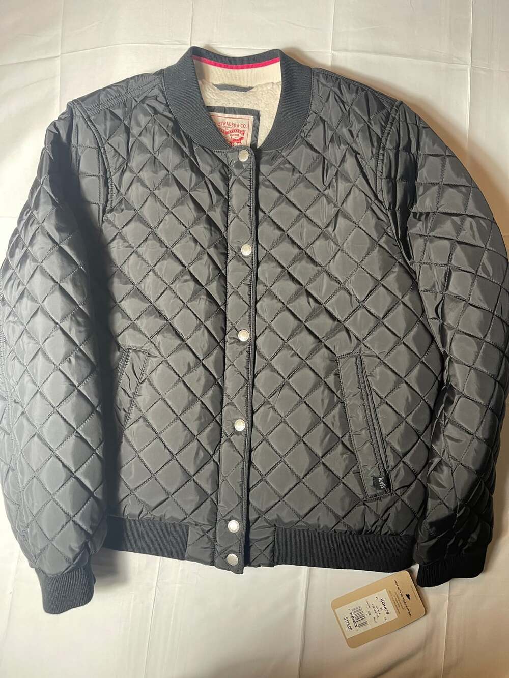 Levi's Women's Black Diamond Quilted Bomber Jacket with Sherpa Lining